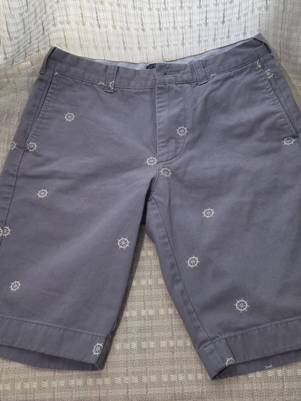 J. Crew Gray Embroidered Nautical Wheel Flat Front Men’s Shorts